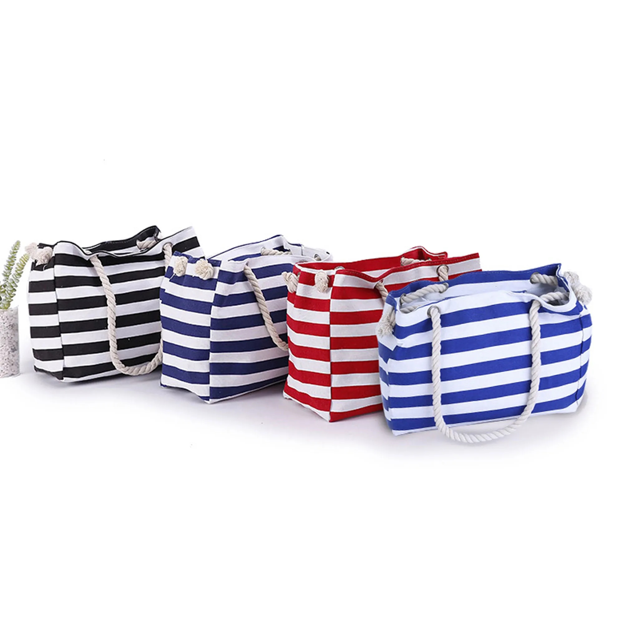 Custom Striped Canvas Beach Tote Bag, custom tote bag with logo imprint 2