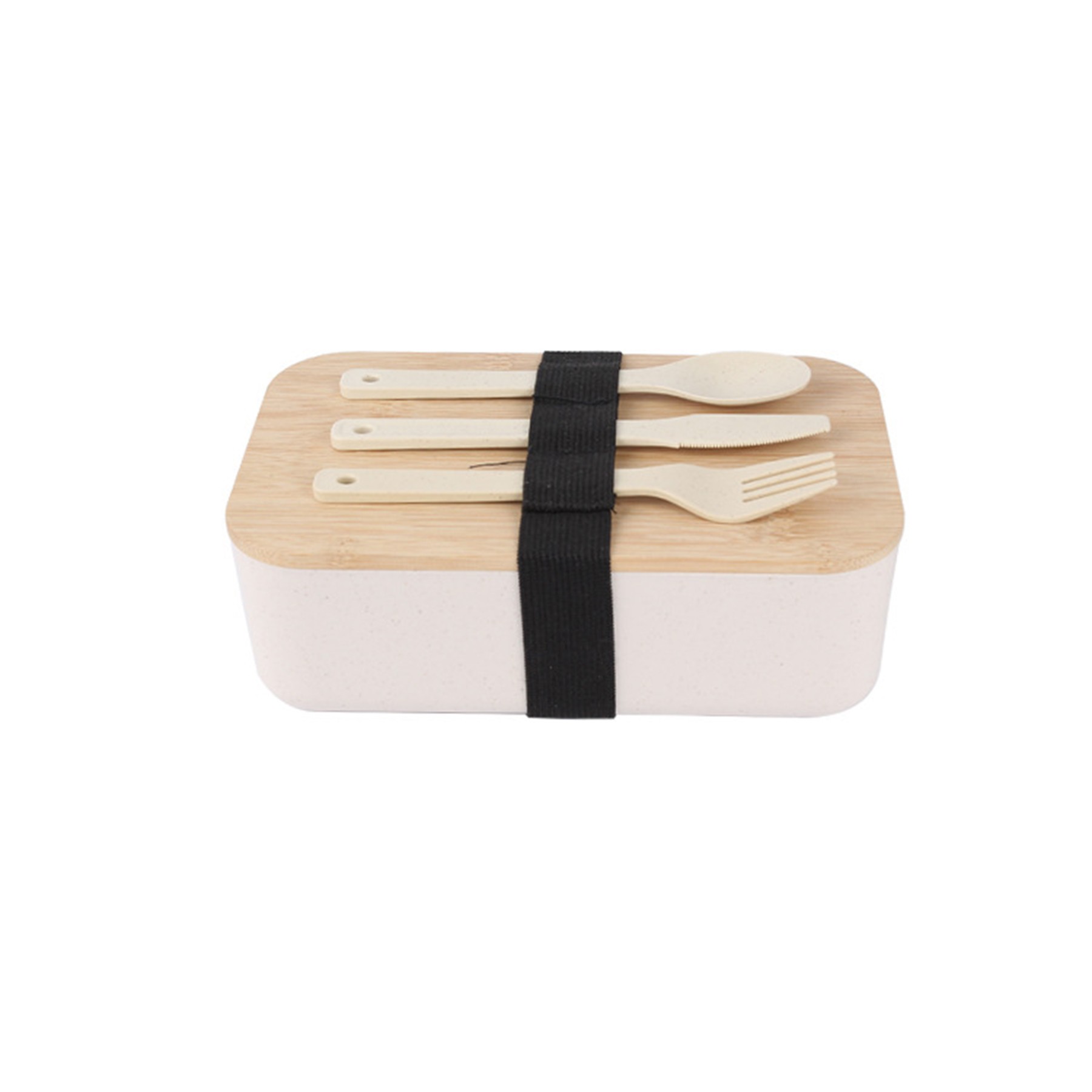 Wheat Straw Lunch Box With Nature Bamboo Lid And Utensils 1