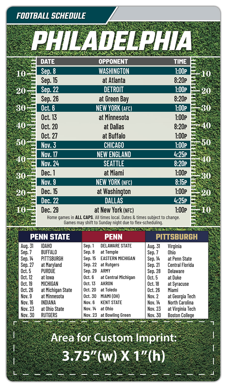 Magnet Football Sport Schedules - 4x7 Round Corners