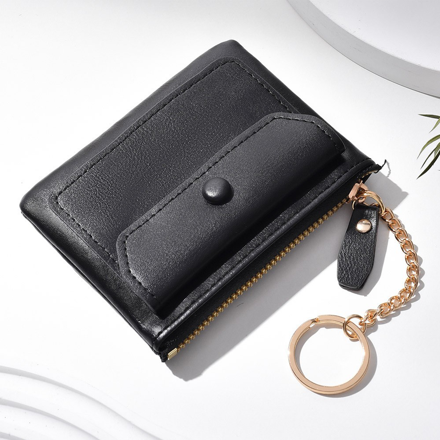 Mini PU Zipper Coin Purse With Keychain 4