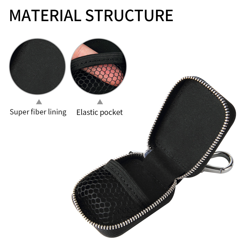PU Leather Earphones Case with Mesh Pocket & Keychain 2