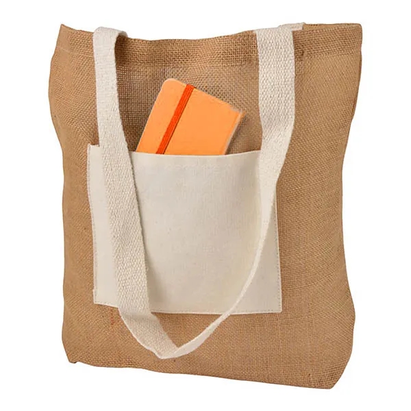 Jute bag with a cotton pocket, custom tote bag with logo imprint 2