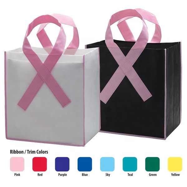 Pink Ribbon Non-Woven Shopping Tote Bag Breast Cancer Awareness - 12" X 12" X 4" 3