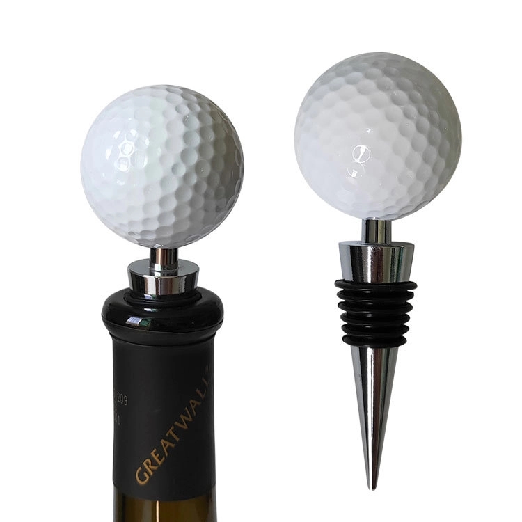 Custom Gift Alloy 6/2 O-rings Golf Shaped Wine Stopper 2