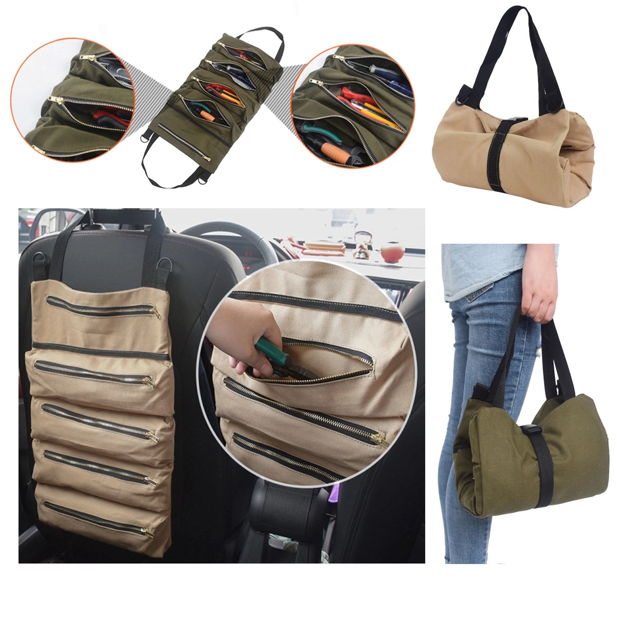 Canvas Durable Multifunction Convenience Roll up Toolkit Bag 4