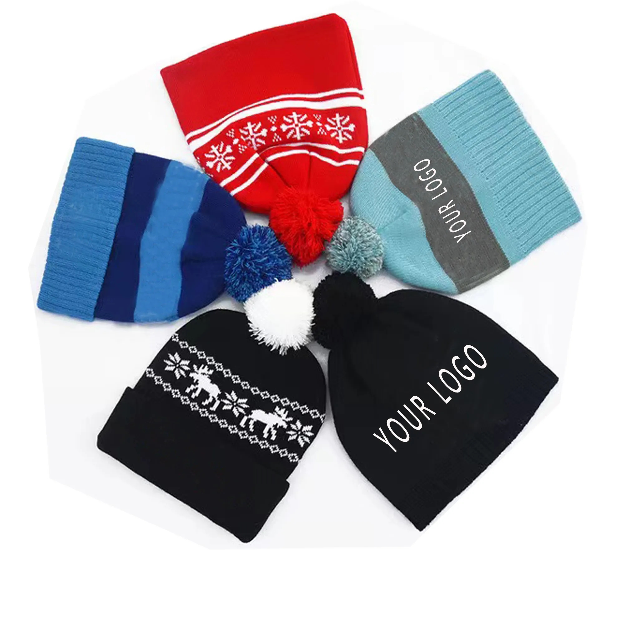 Jacquard Knit Beanie With Pom MOQ 100 2