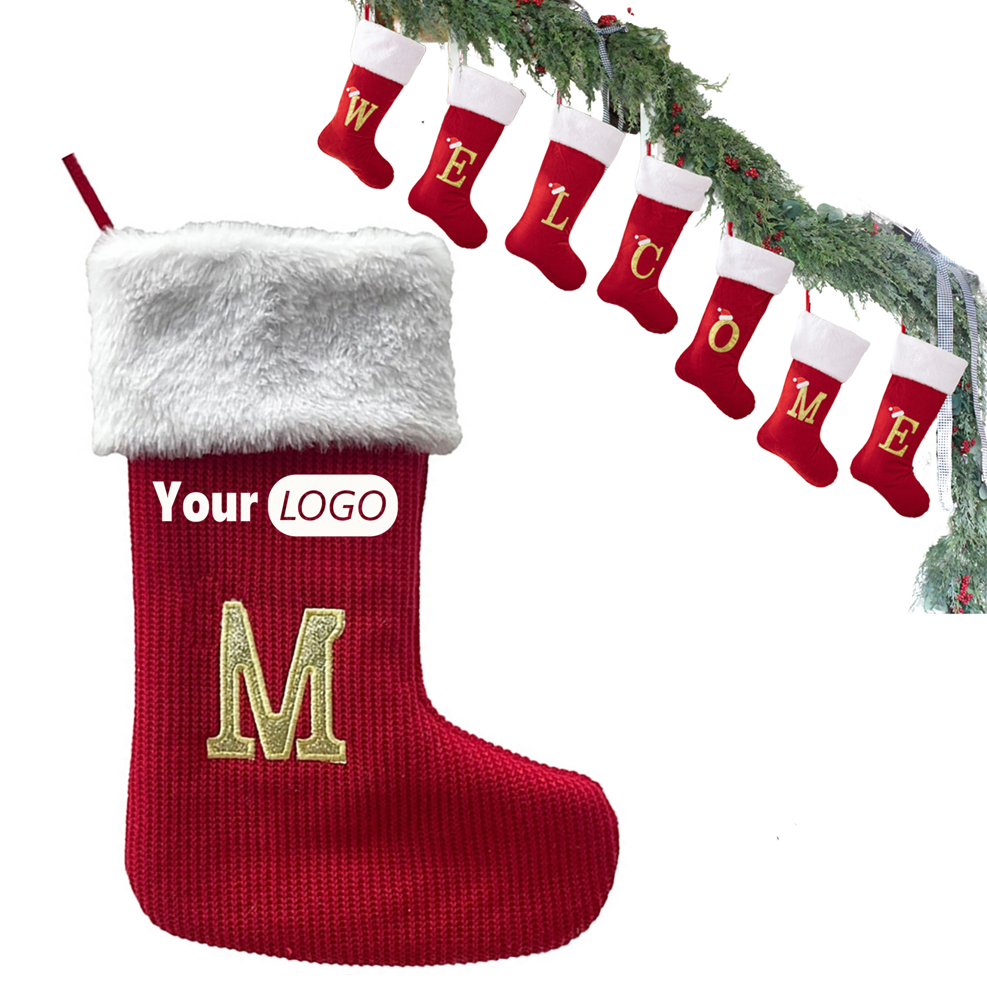 12 Inches Monogrammed Christmas Stockings with Letters 1