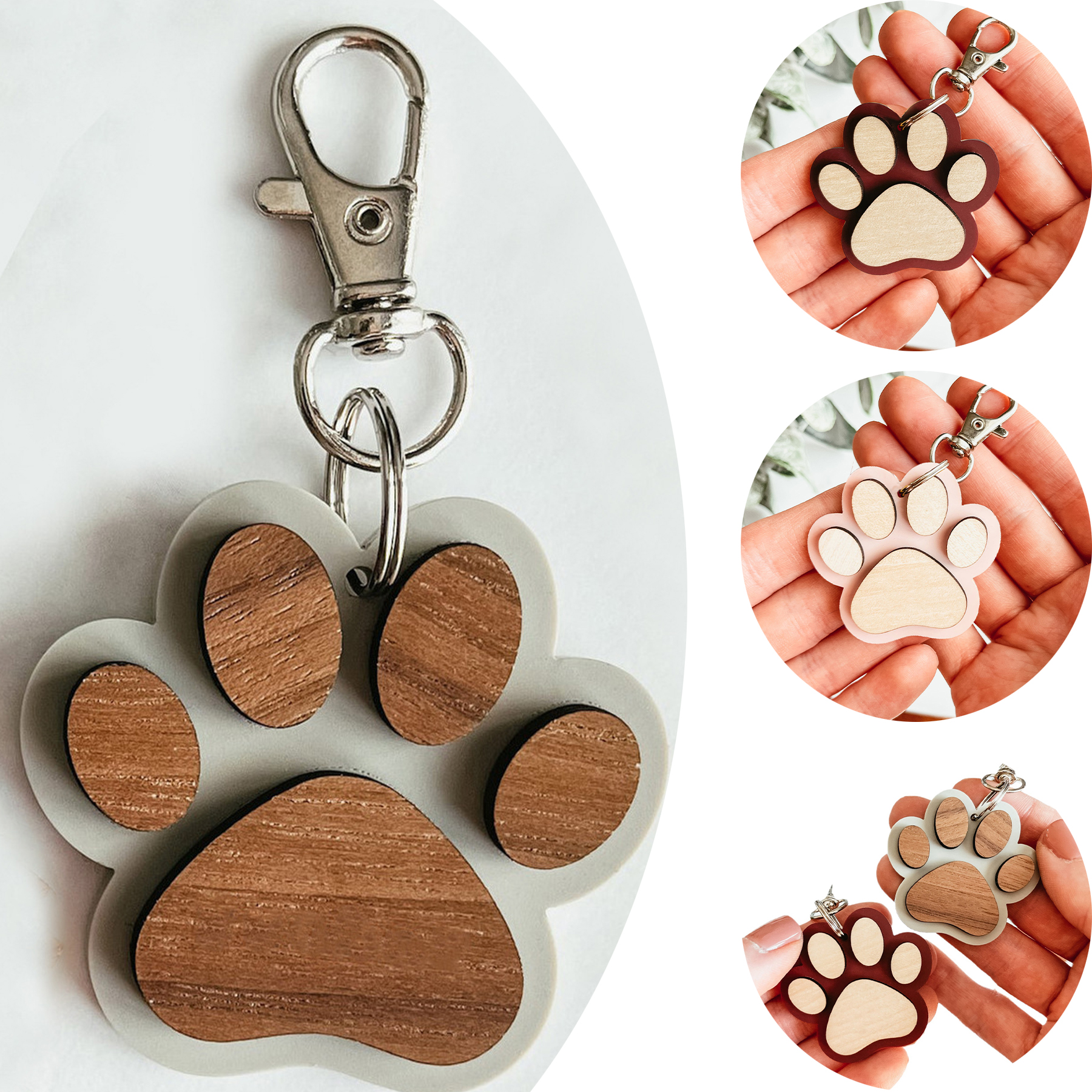 3D Wood Paw Print Keychain 2