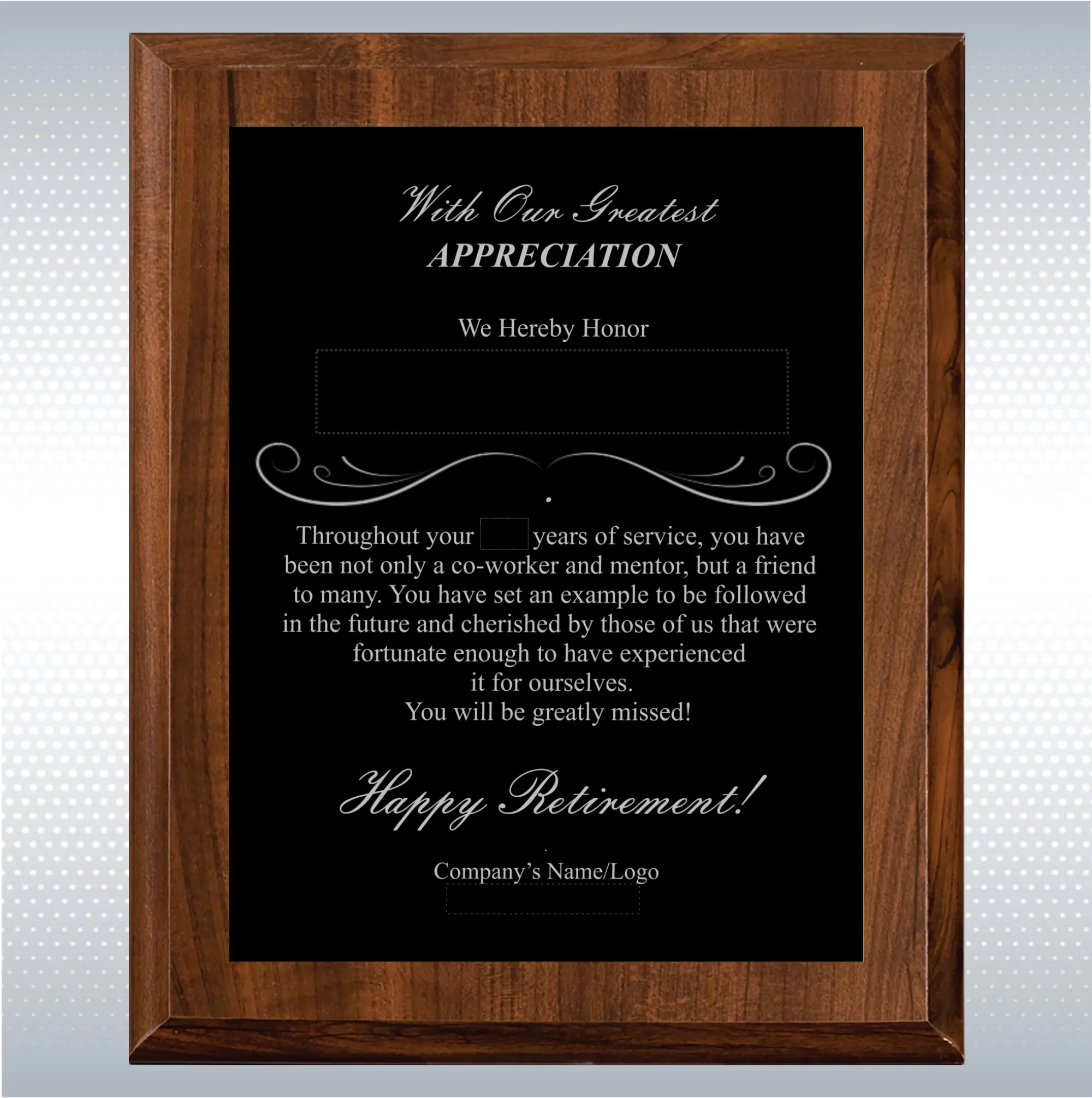 Cherry Finish Plaque Retirement Gift Award 7