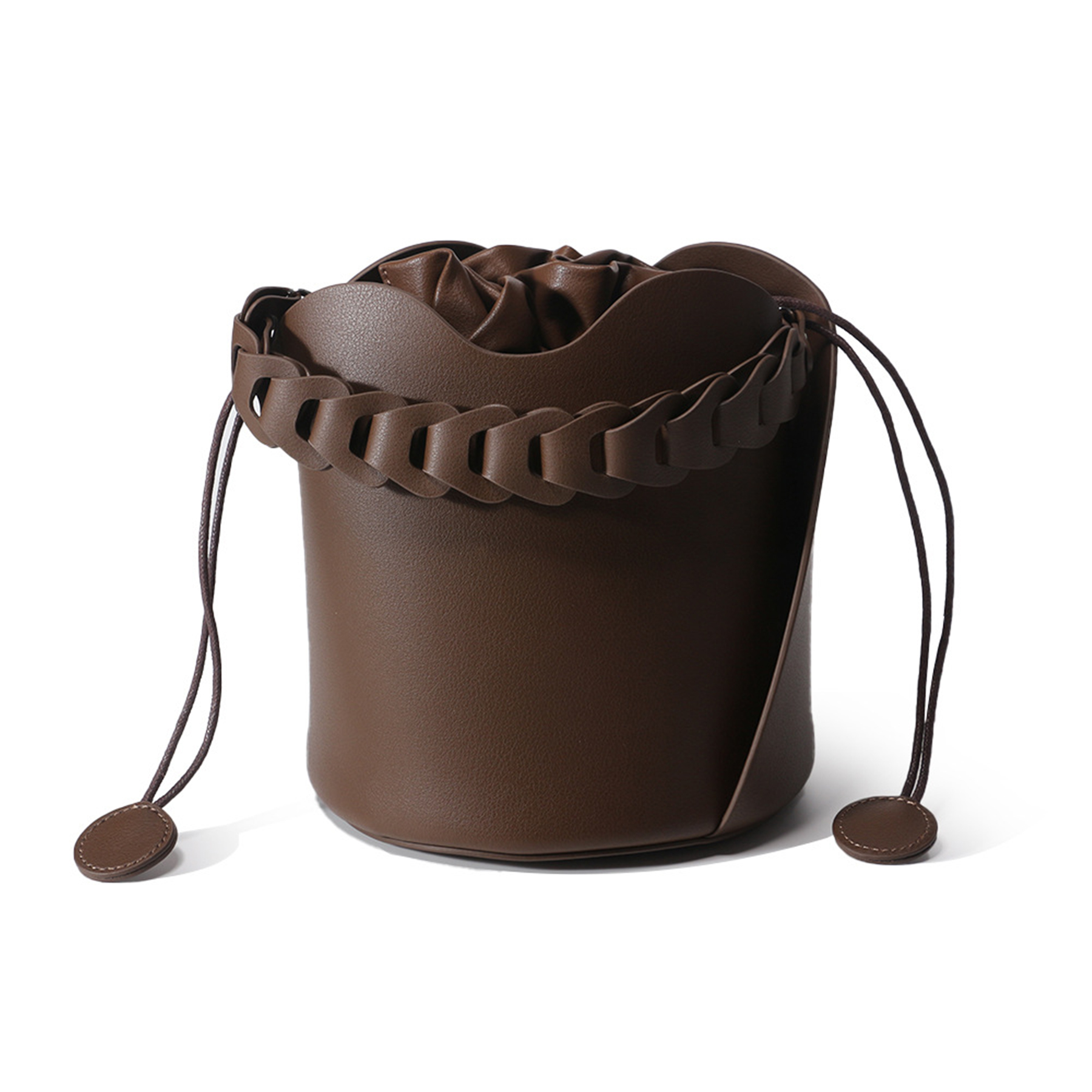 Genuine Leather Ruffled Bucket Cross-body Bag 3