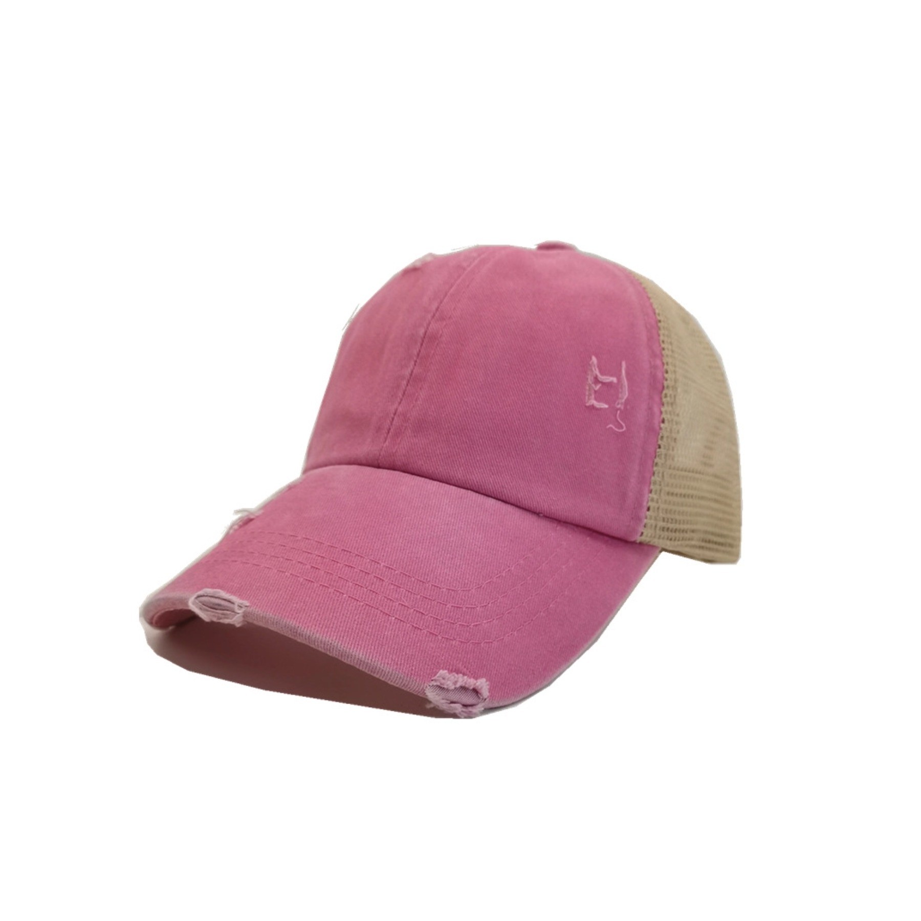 Leather Patch Distressed Ponytail Trucker Cap 13
