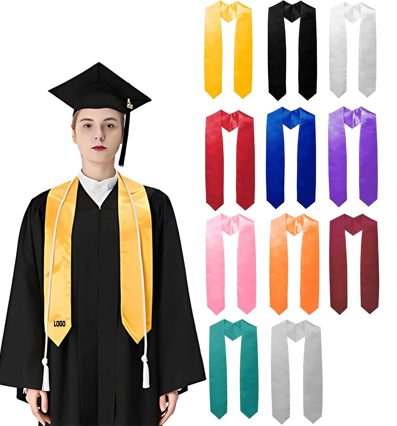 Custom Logo Graduation Stoles Wholesale - Durable Polyester Satin for Schools 3