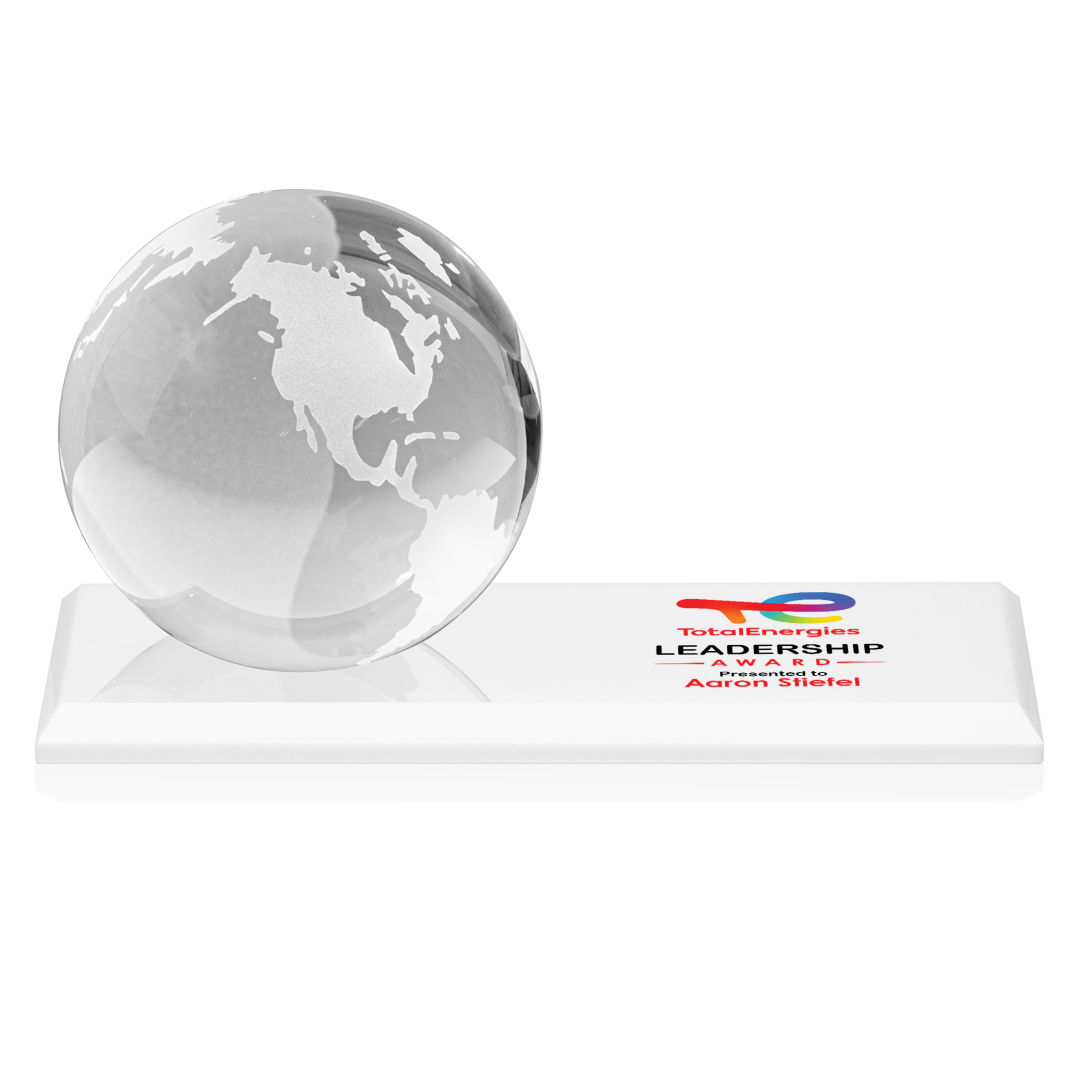 Globe VividPrint™ Award on Rectangle Base - White 2