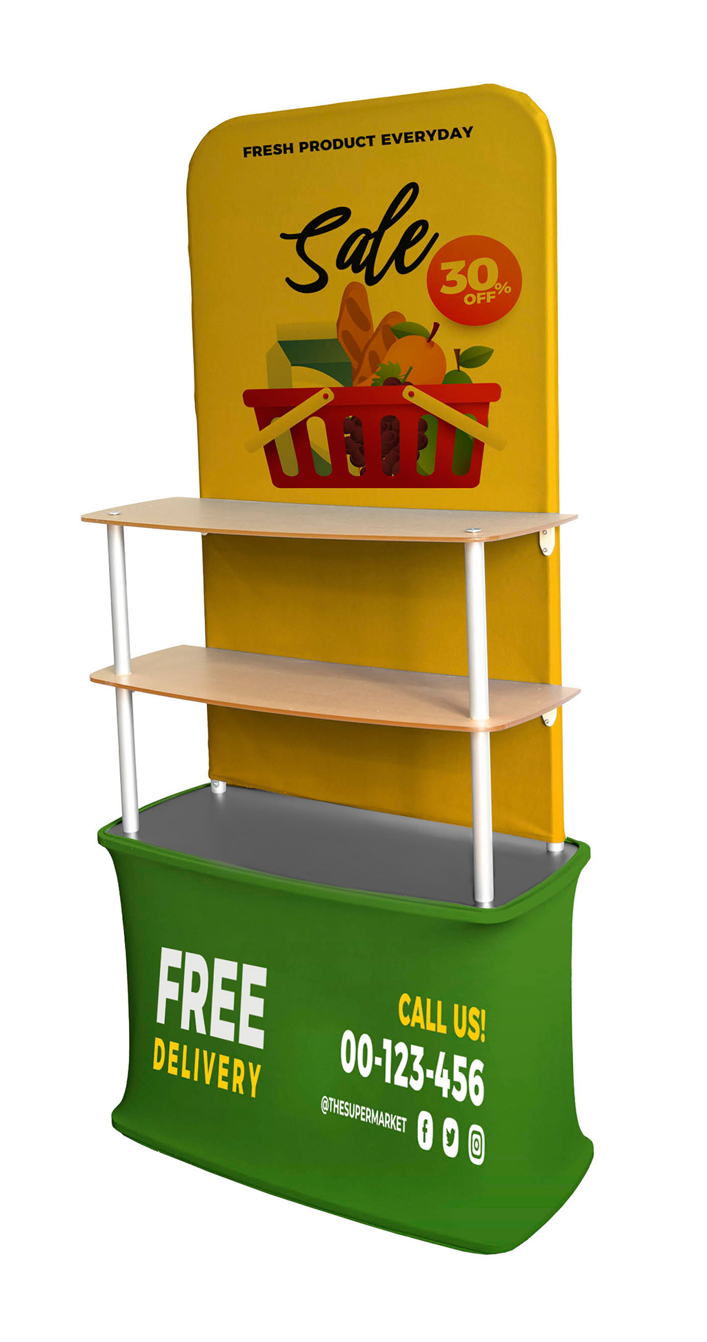 Straight Display w/3 Shelves- 36"w x 79"h - Two Side Imprint