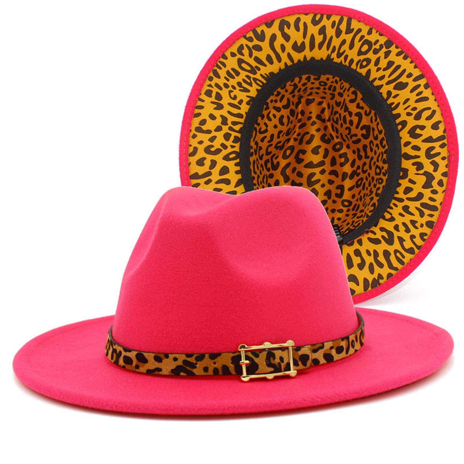 Leopard Print Colorblock Felt Fedora Panama Hat 6