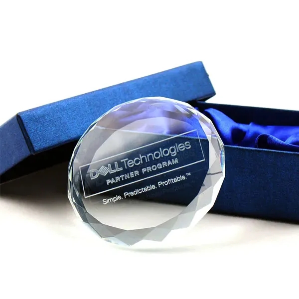 Round Faceted Crystal Paperweight 2