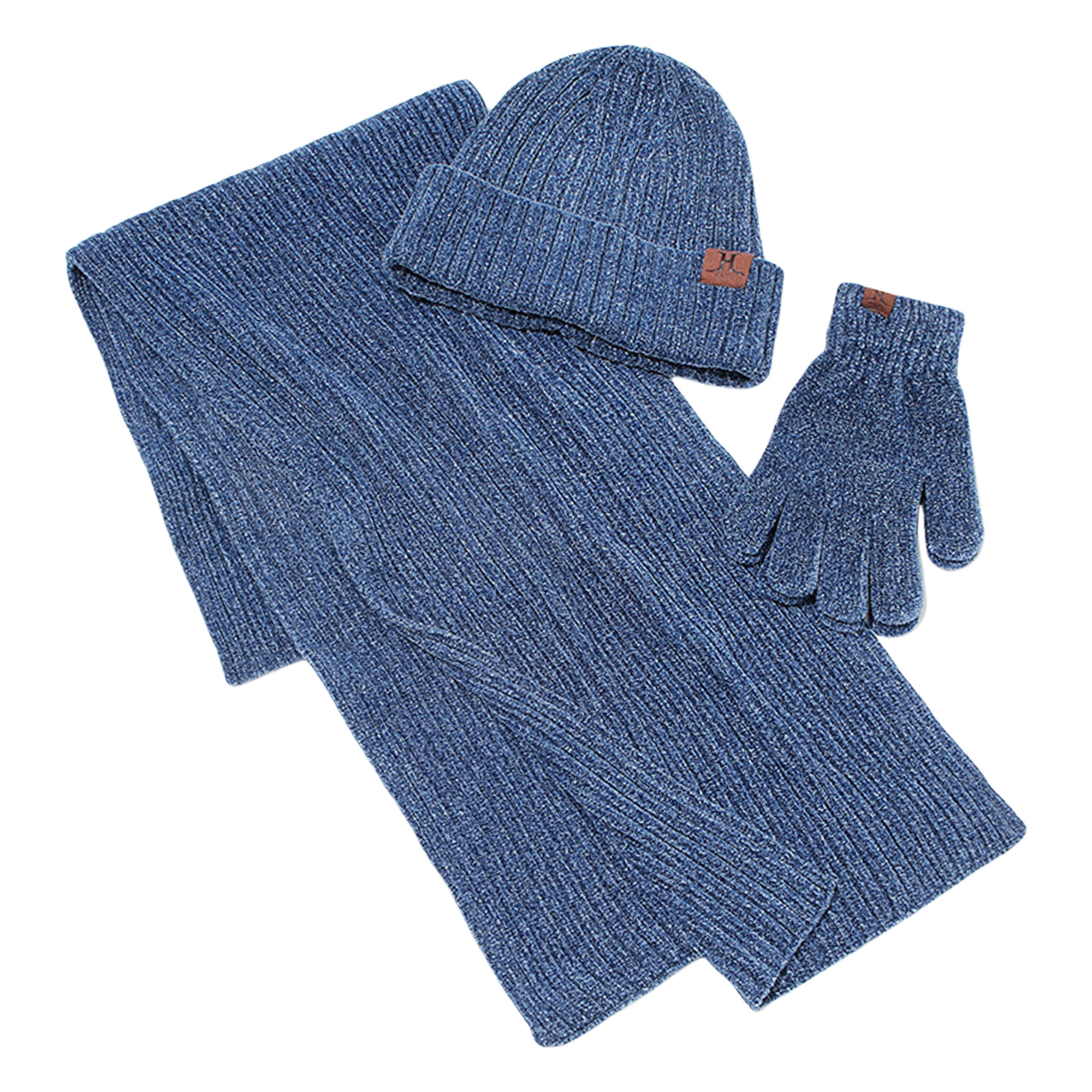 Winter Scarf Hat Gloves Set - Rib Knit Beanie Neck Warmer Touchscreen Gloves 2