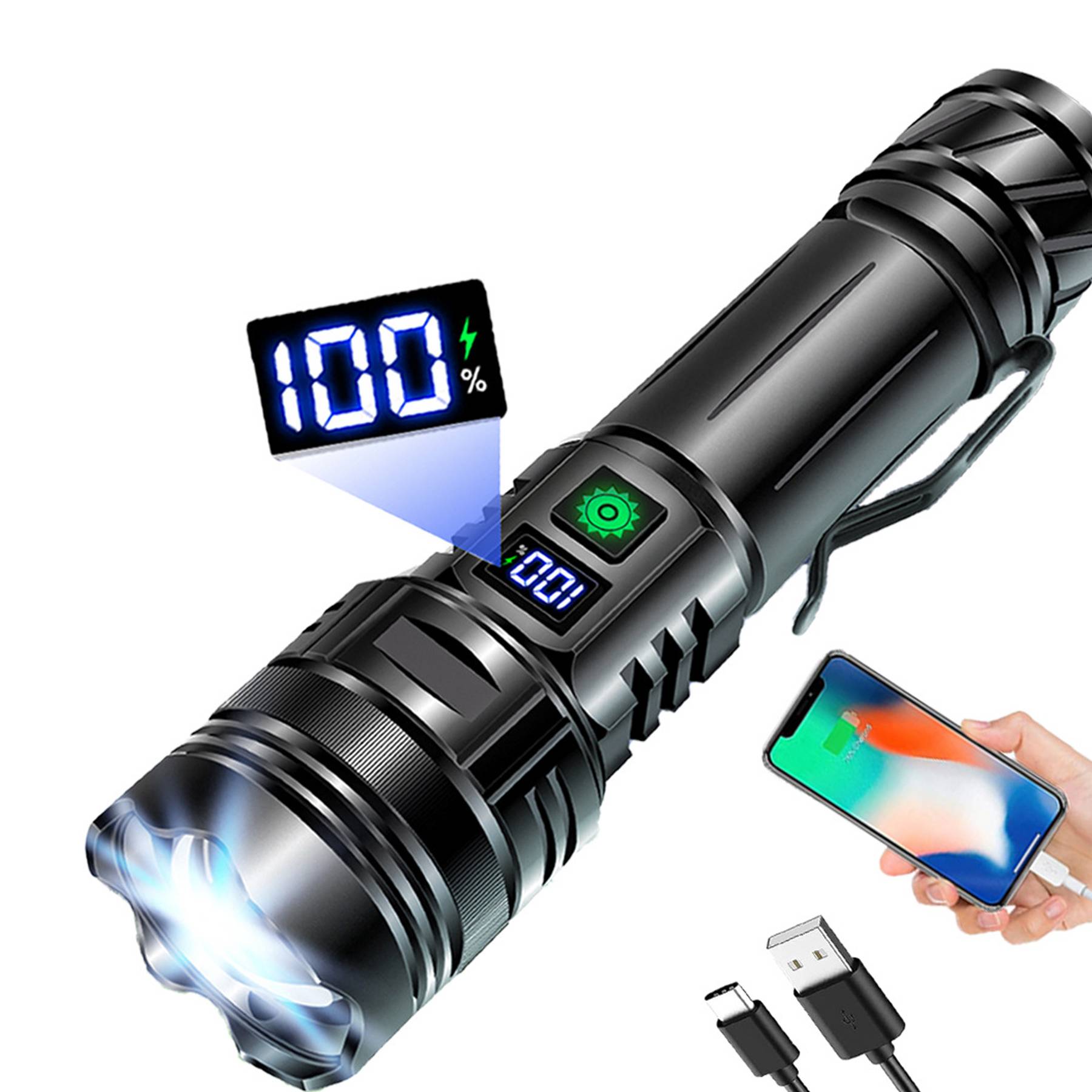Outdoor TYPE-C Charging Ultra Bright Digital Flashlight 4