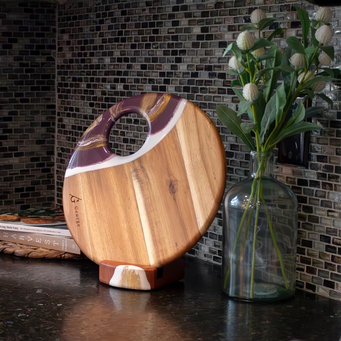 Large Round Acacia Board With Dip Holder 3