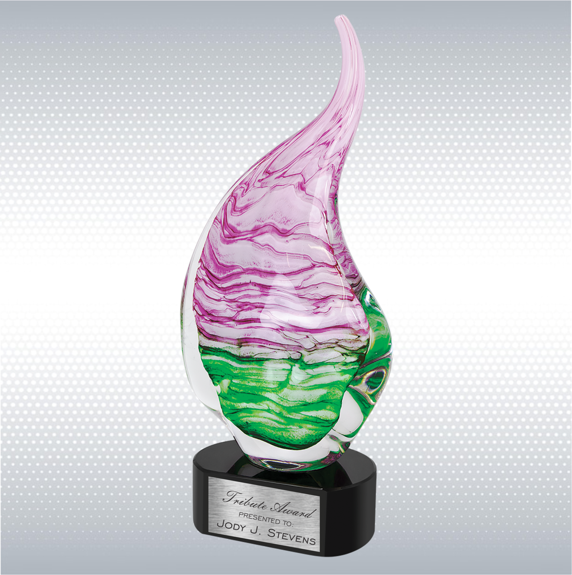 15 1/2" Pink/Green Art Glass with Black Base 2