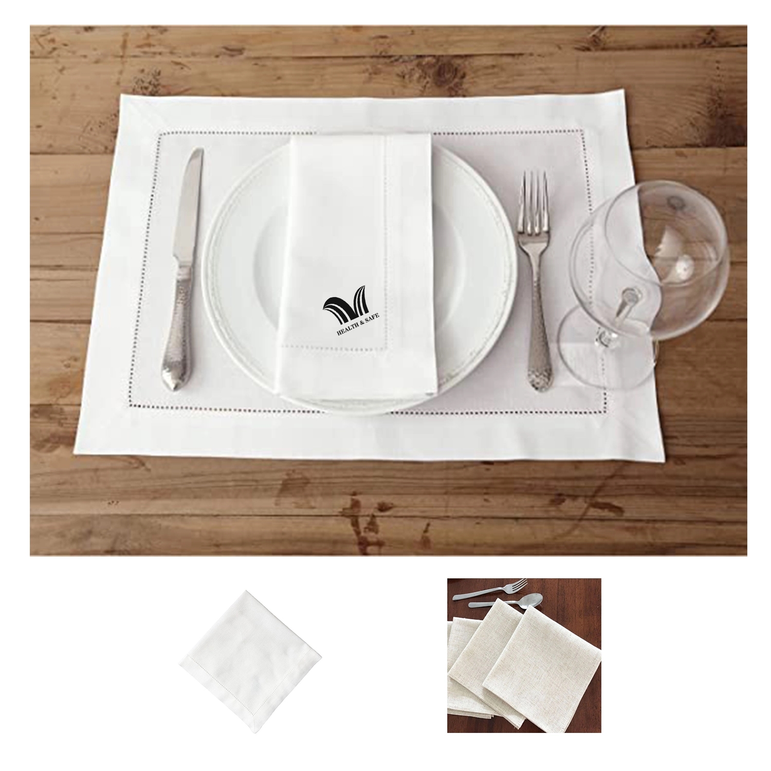Cotton Linen Hem Stitch Dinner Napkins 20 X 20 Inch 2