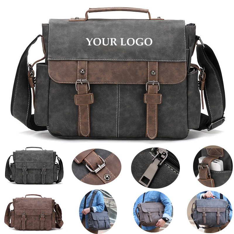 PU Leather Men'S Messenger Waterproof Bag 5