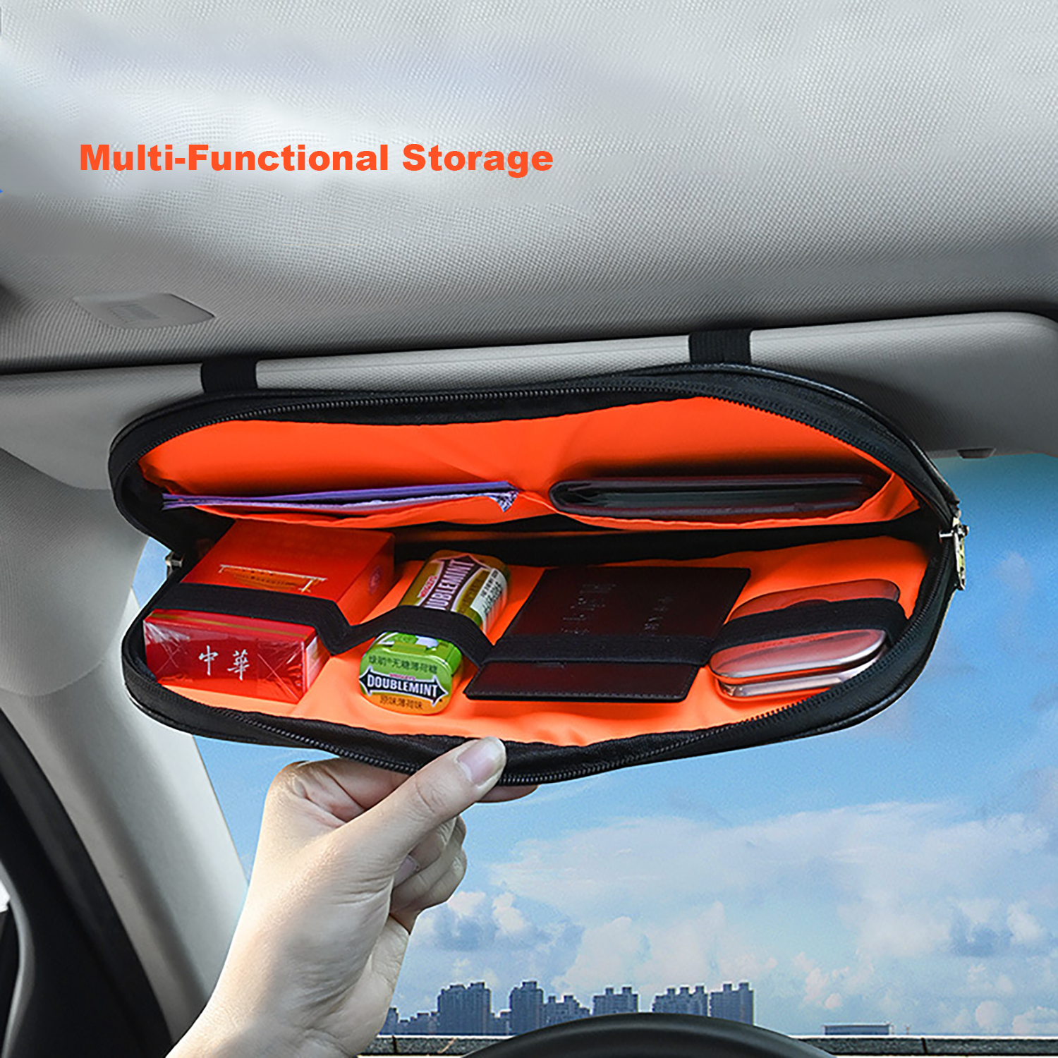 PU Leather Multi-Functional Car Sun Visor Organizer 7