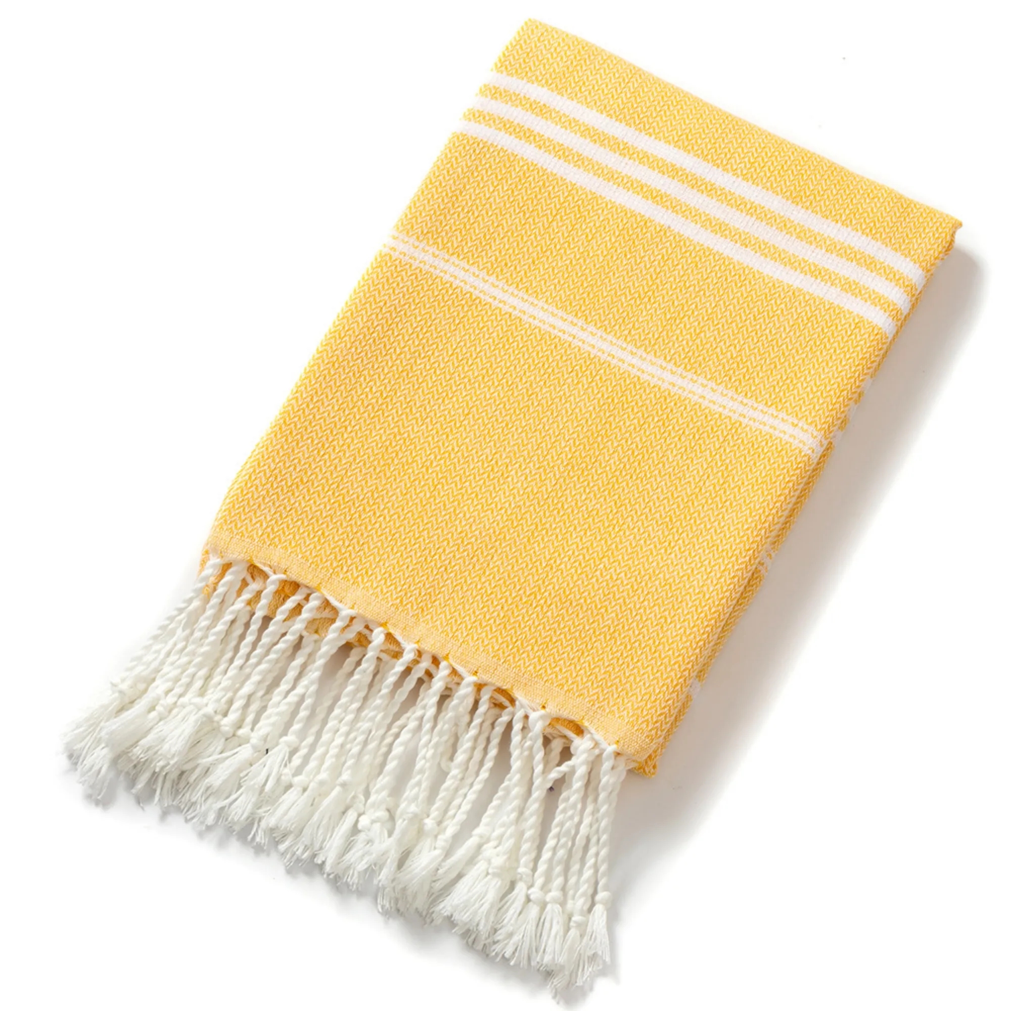 Oversized Poly-Cotton Fringed Jacquard Striped Bath Towel 9