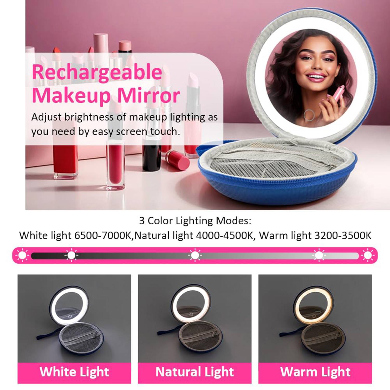 Circular portable LED illuminated makeup mirror 7