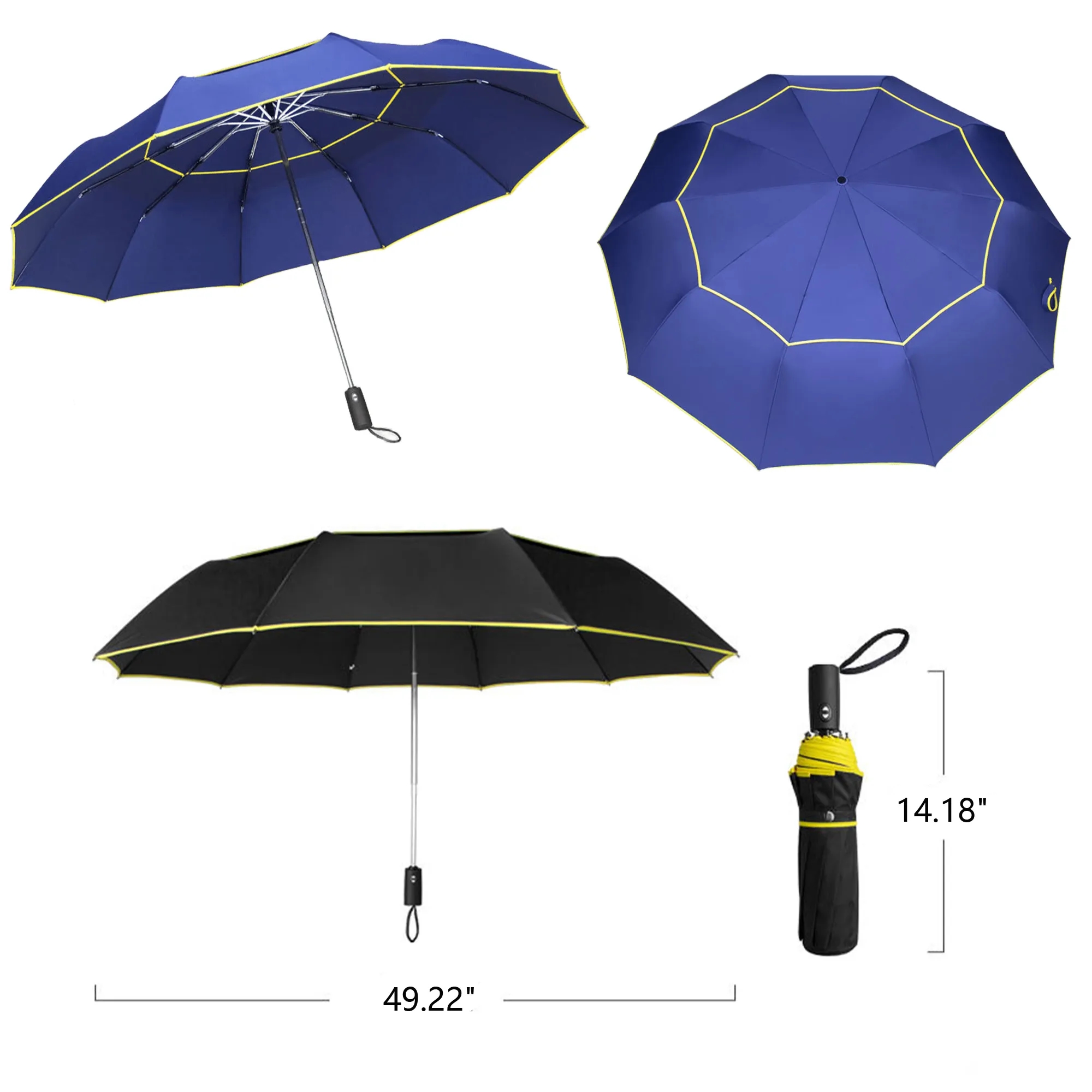 Double Canopy Vented Waterproof Folding Umbrella 4