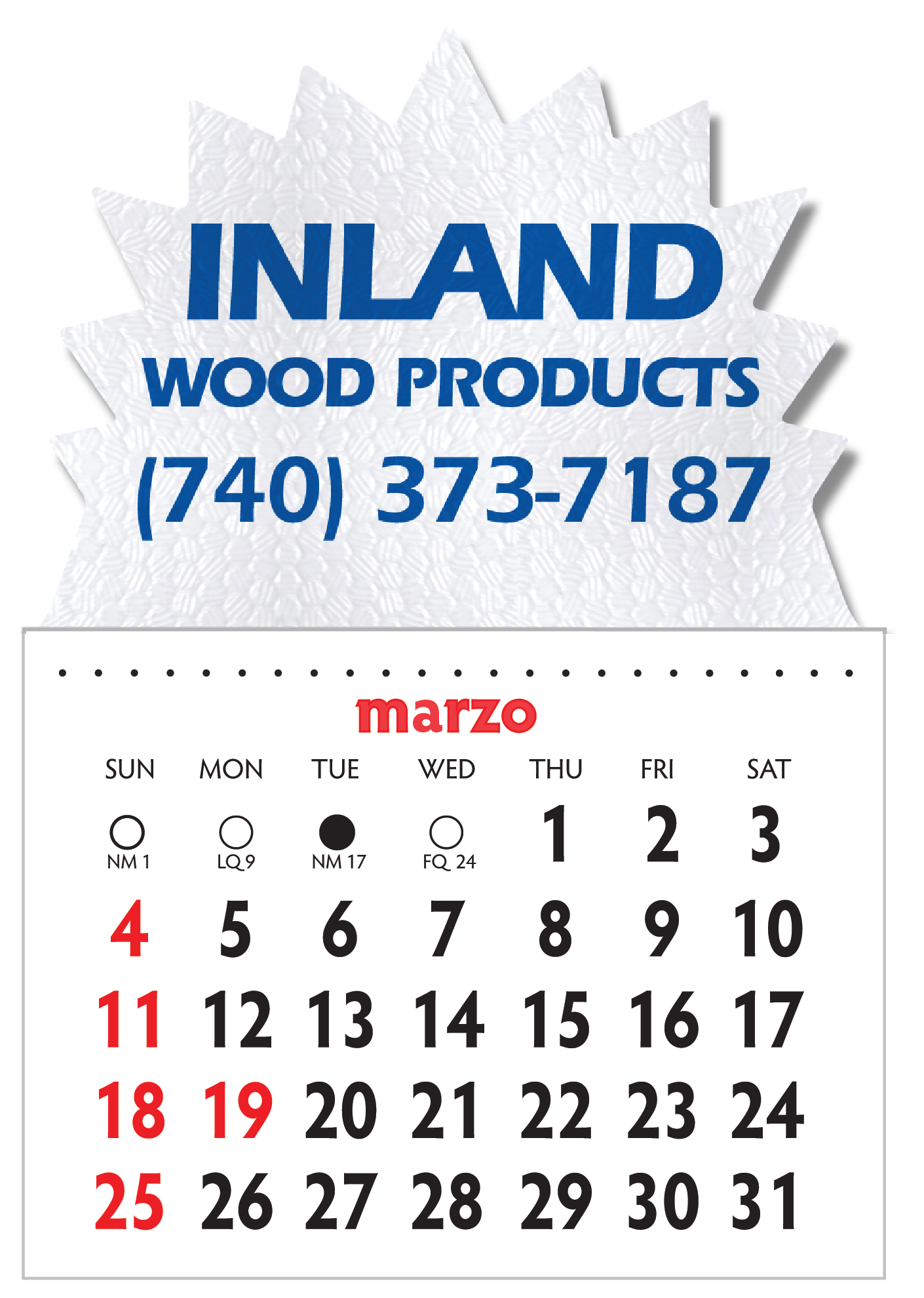 Designer Shaped Kwik-Stik 6 Mill Smooth Vinyl Spanish Calendar w/ Burst Top 1