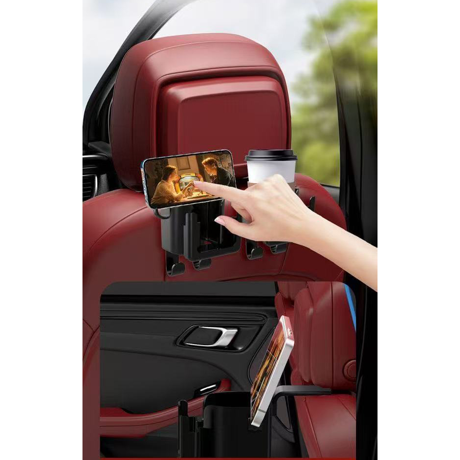 Car Back Seat Phone Stand Cup Holder w/ Hook 6