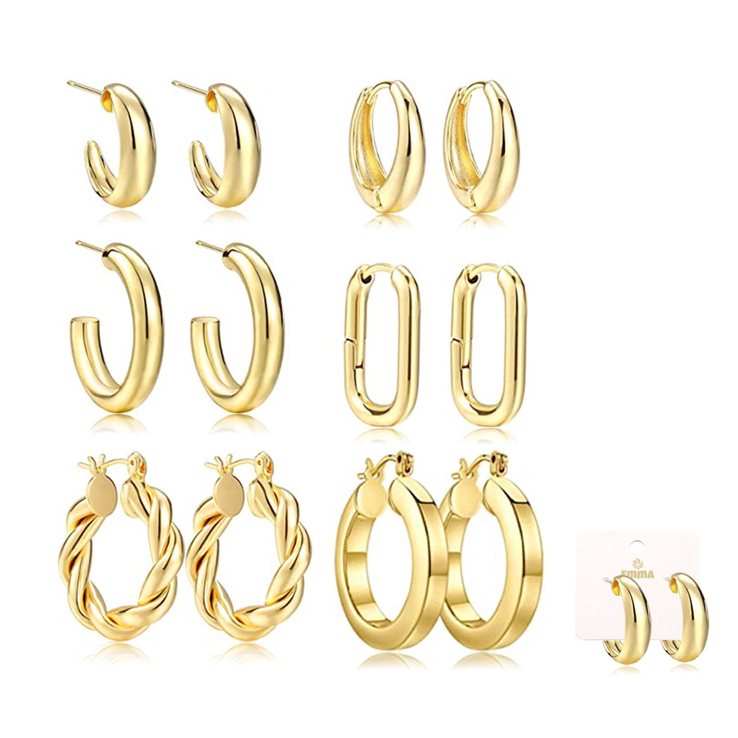 6 pairs of 14K gold-plated earrings set 2