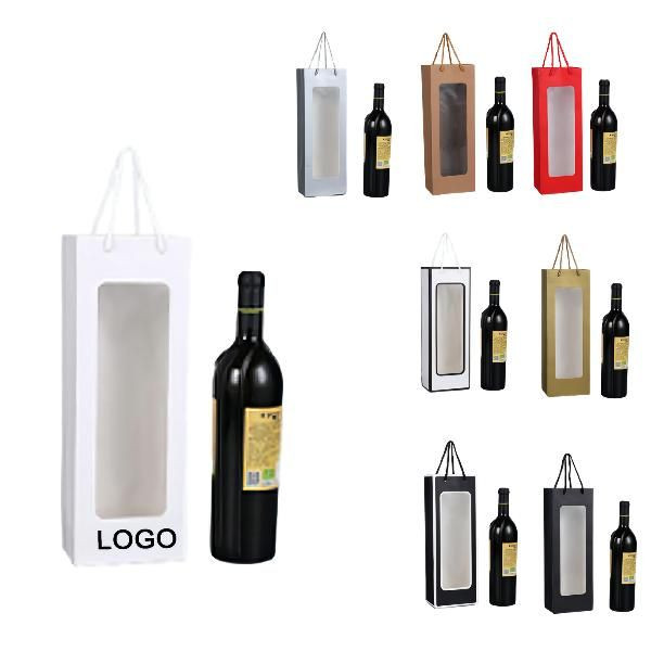 Single Bottle Paper Wine Tote Bag W/ Windows 2