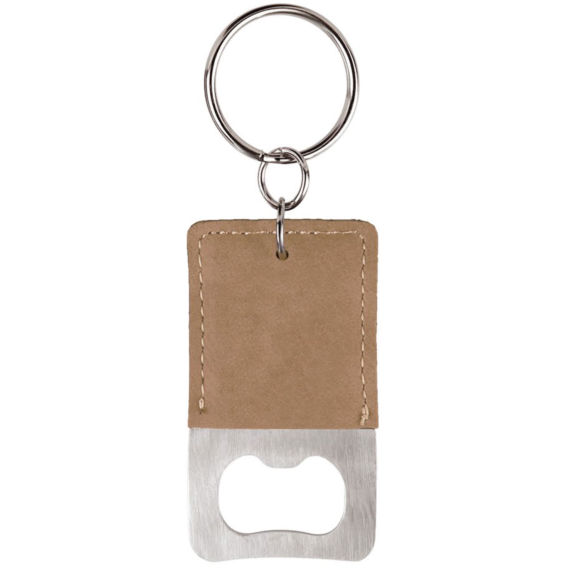 Light Brown Rectangle Leatherette Bottle Opener Keychain 3