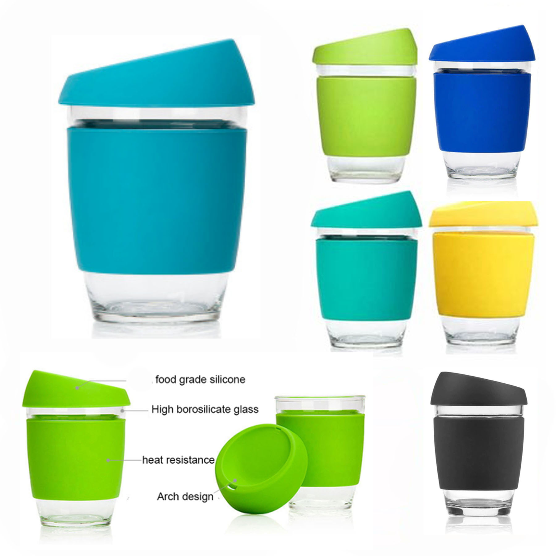 12oz Glass Coffee Cup w/ Lid 2