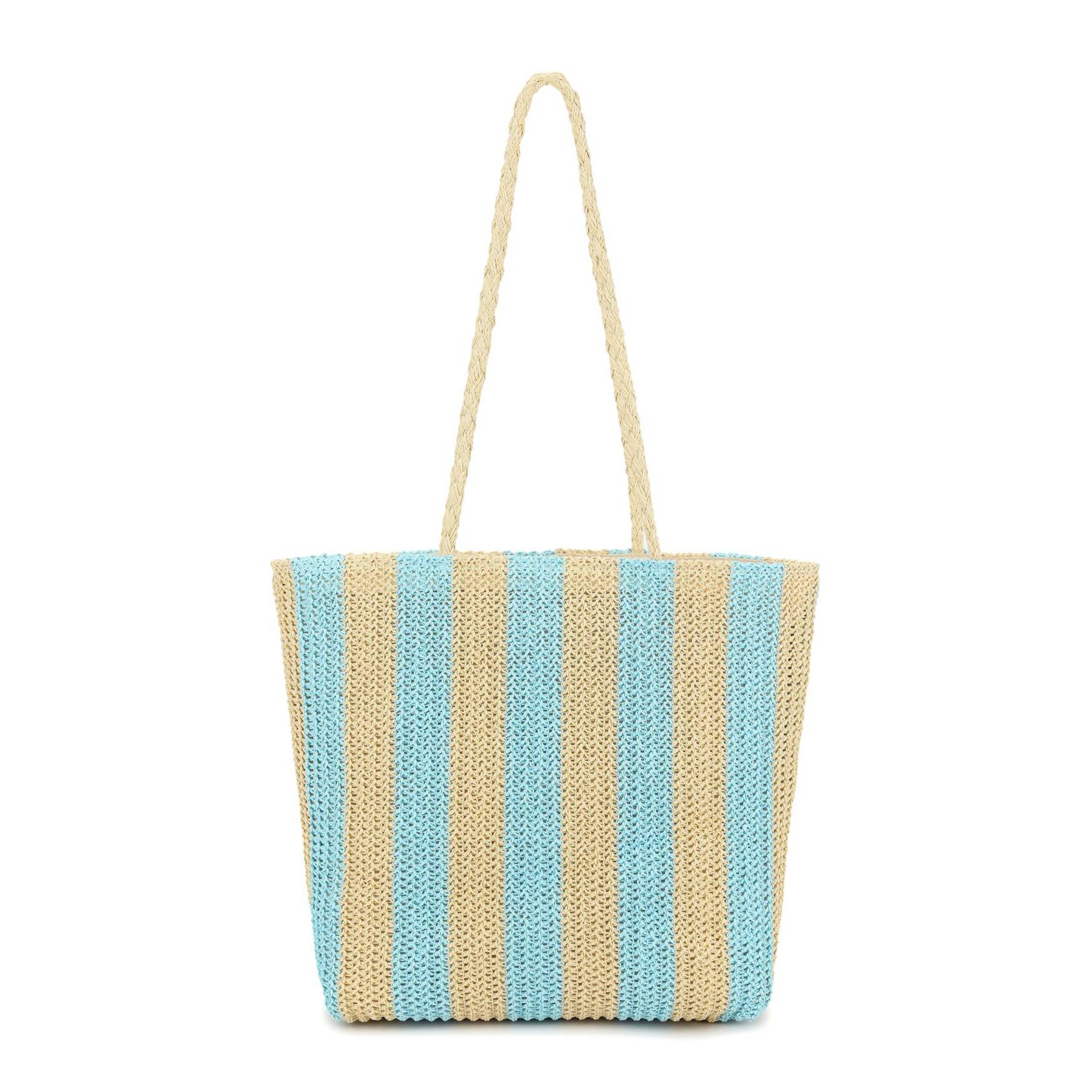 Women Beach Straw Striped Tote Bag 6