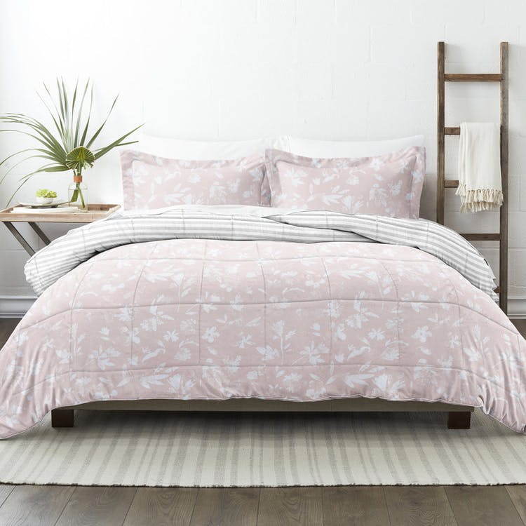 Twin Reversible Comforter Sets - Pink Pressed Flowers 1