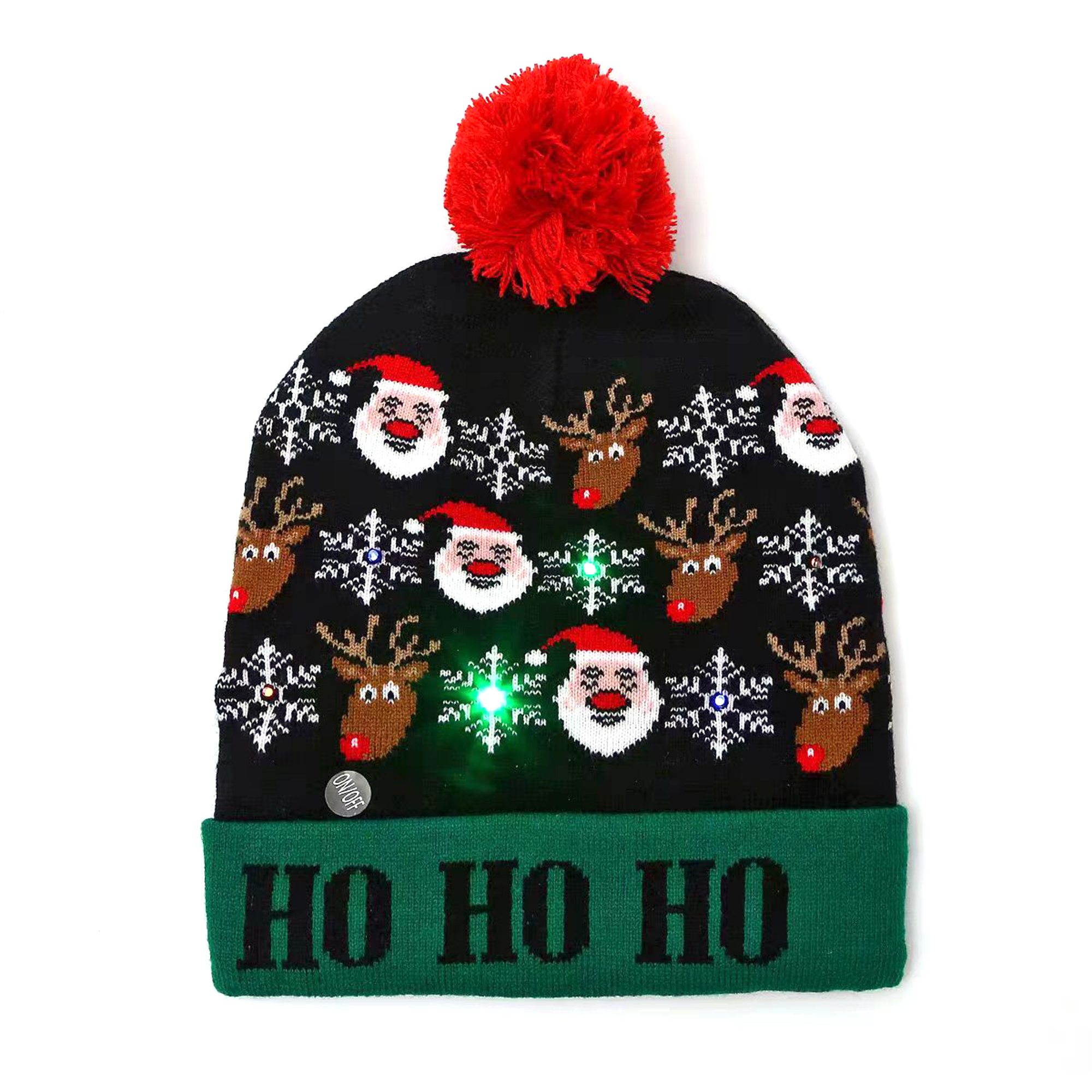 Christmas LED Knitted Beanie Hat With Festive Topper 3