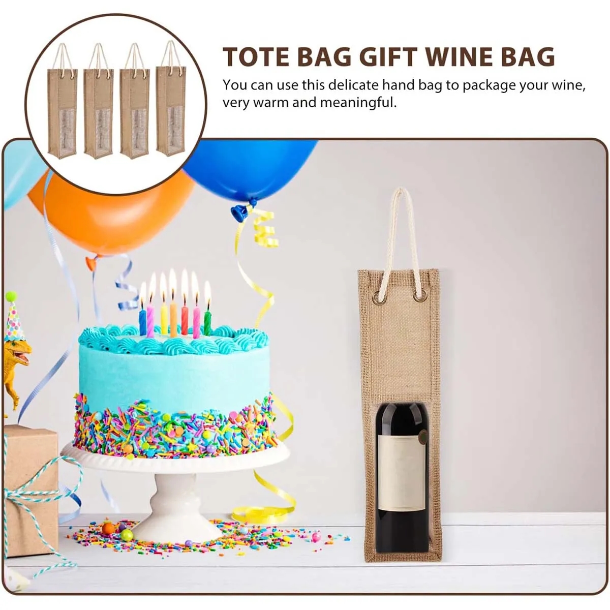 Reusable Natural Jute Wine Handle Bag With Clear Window 6