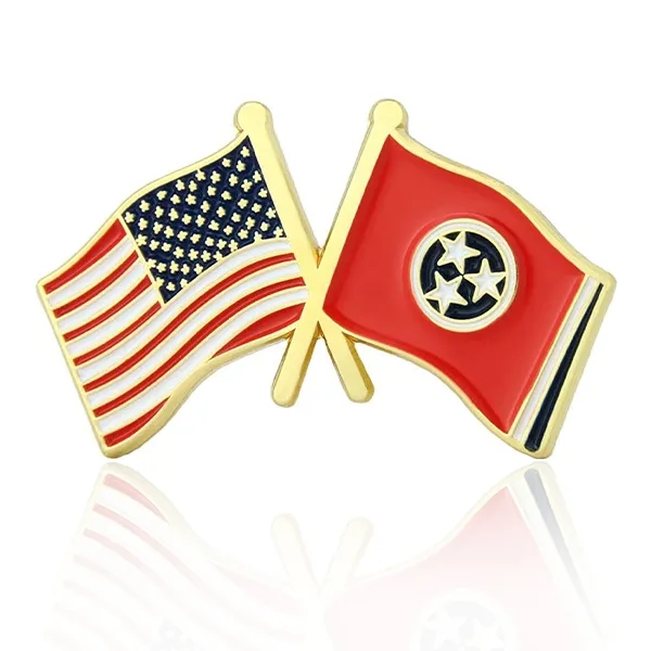 Stock Crossed Flag Pin (USA & USA) 37