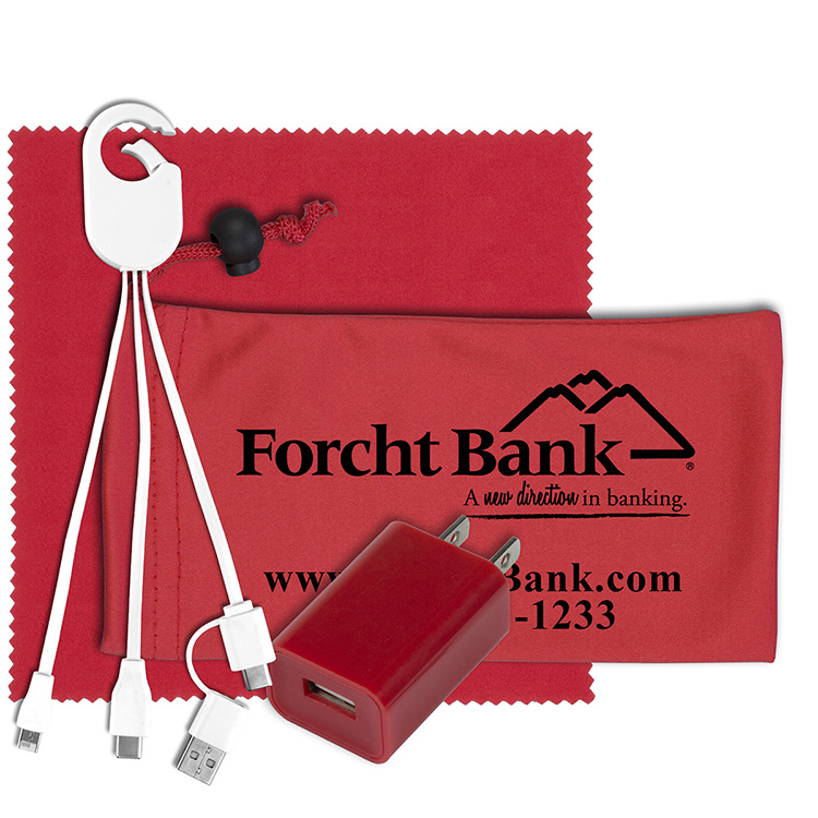 "Pacifica " Mobile Tech Wall Charging Kit in Microfiber Cinch Pouch 7