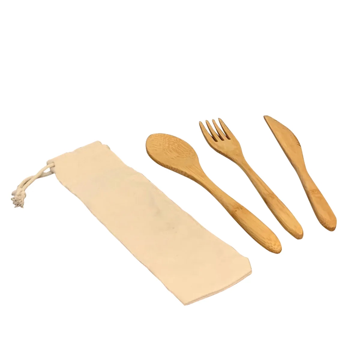 Portable Wooden Utensil Set in Bag 2