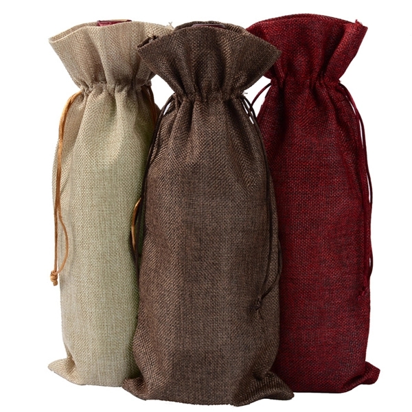 Burgundy Color Jute Drawstring Wine Bag 1
