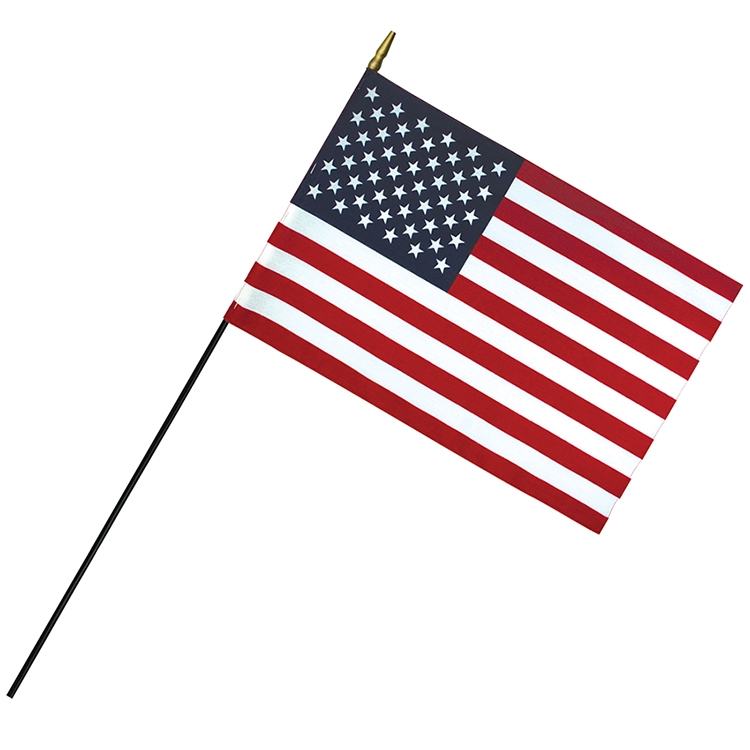 12" x 18" Deluxe Rayon U.S. Stick Flag with Spear Top on 3/8" Diameter Black Dowel 1