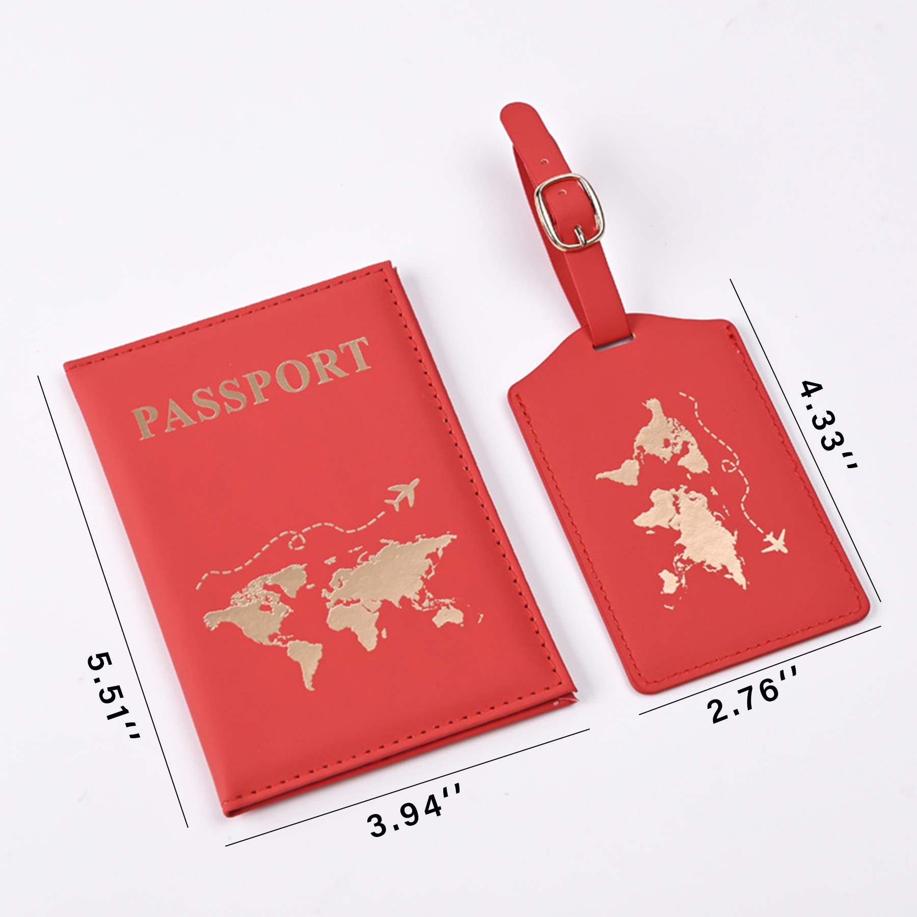 Leather Foil Map Passport Holder And Luggage Tag Set 4