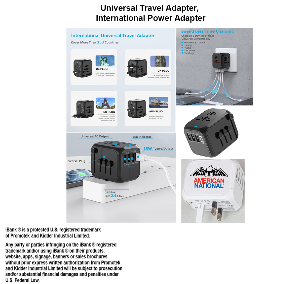 iBank ® Universal Travel Adapter, International Power Adapter 1