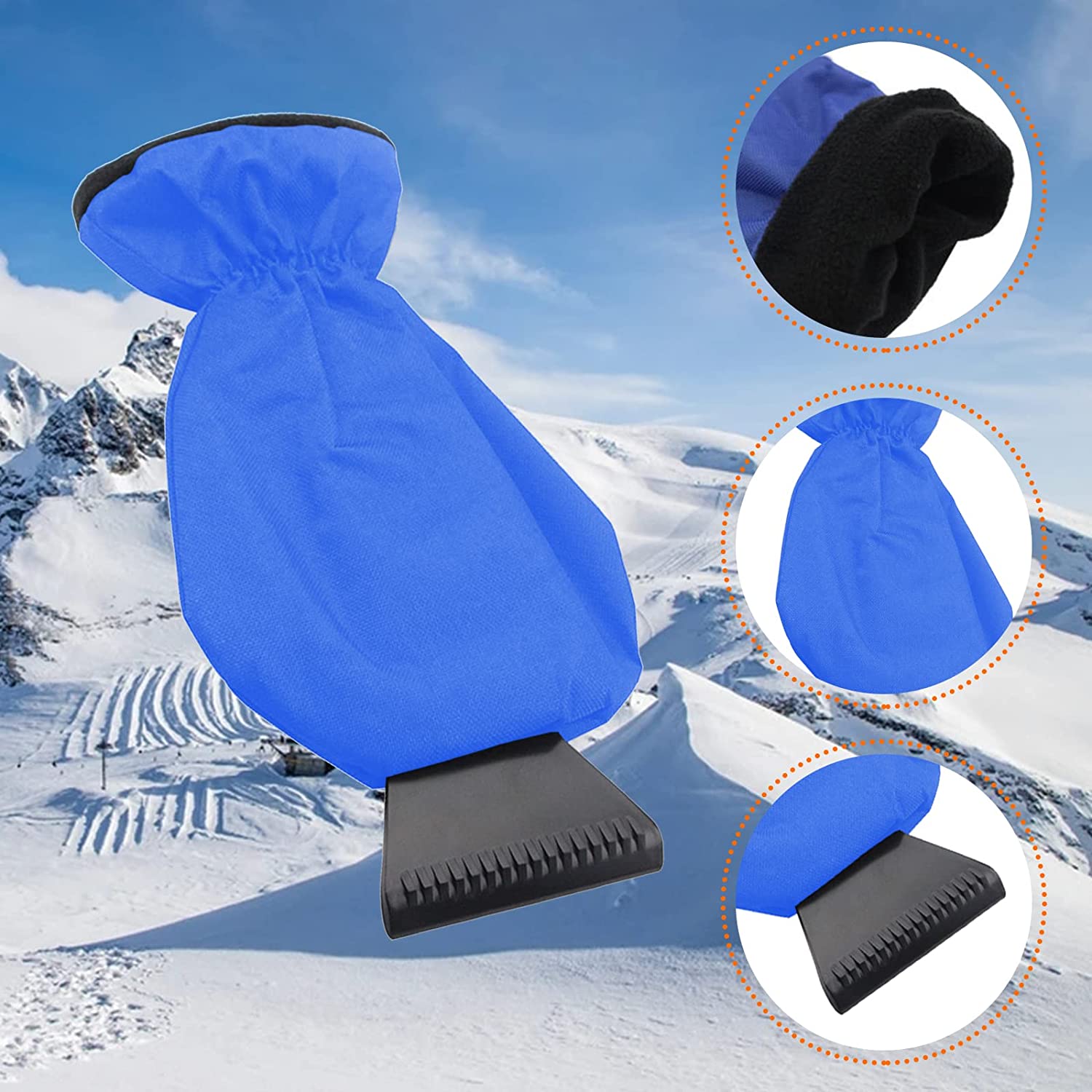 Waterproof 600D Oxford Cloth Warm Grip Ice Scraper Mitten Snow Remover Glove/Lined of Thick Fleece 2