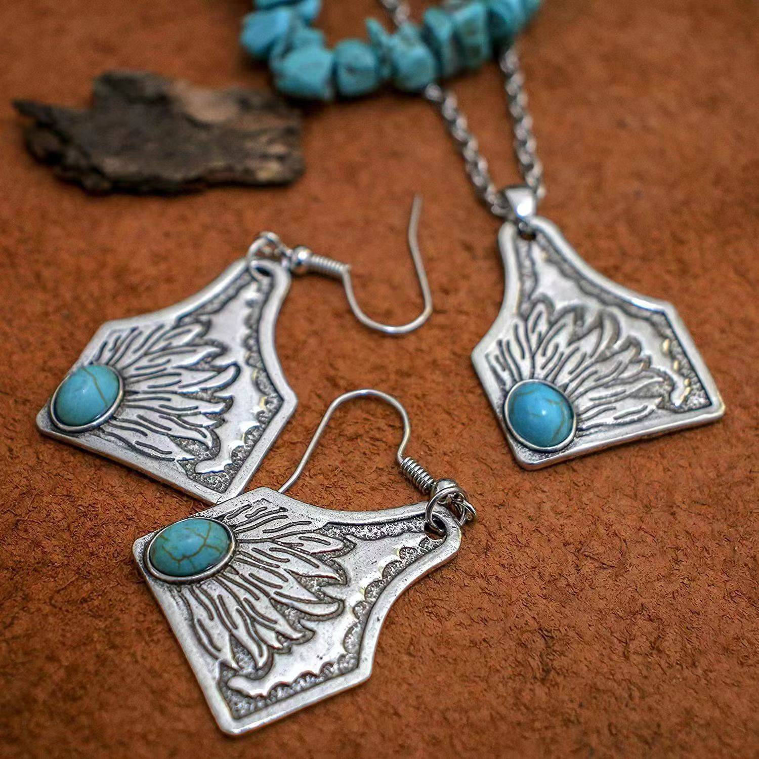 Turquoise Flower Earrings Necklace Set 6