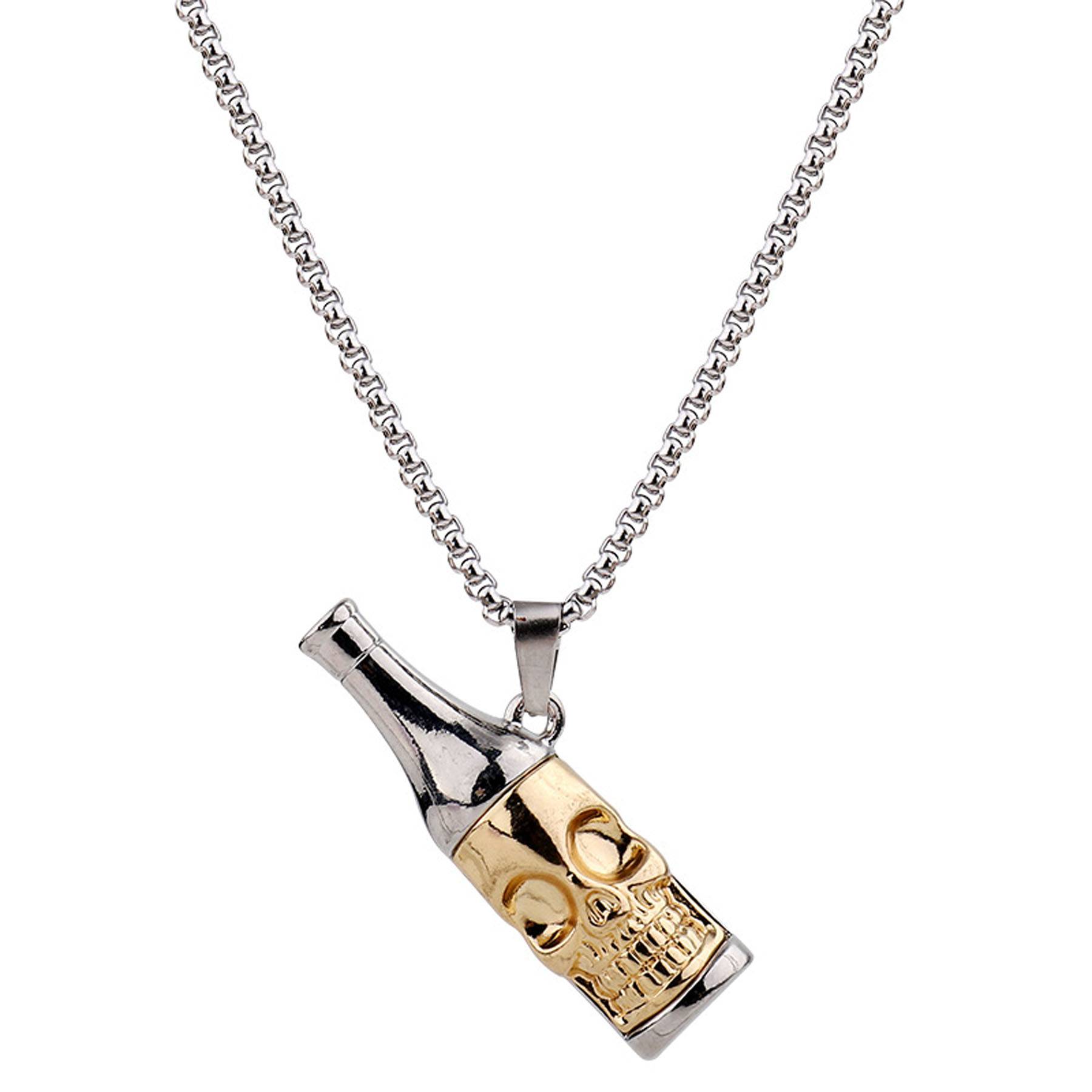 Titanium Steel Skull Beer Bottle Opener Necklace 3
